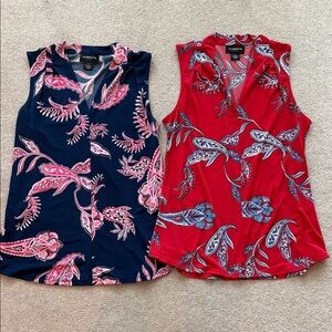Liz Claiborne Navy and Red Floral Blouses
